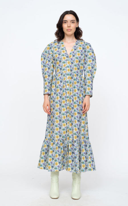 Leslie Puff-Sleeve Liberty-Print Cotton Midi Dress展示图