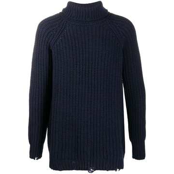 distressed roll neck jumper