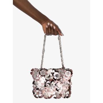 gold pvc flower embellished shoulder bag