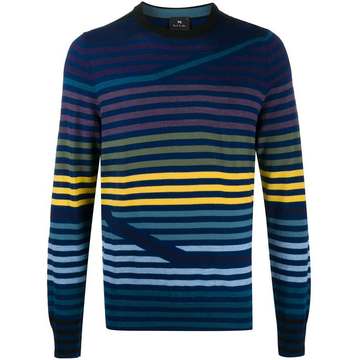 striped-pattern crew neck jumper