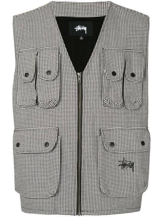 houndstooth patterned multi-pocket work vest展示图