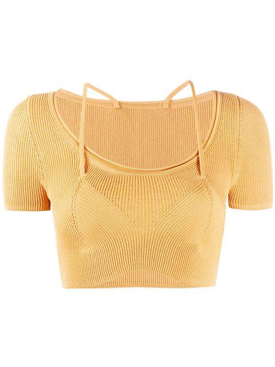 cropped ribbed knit top展示图