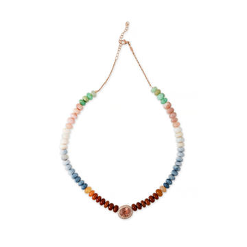 14K Rose Gold Tourmaline and Multi Color Opal Beaded Necklace