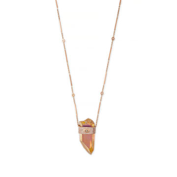 14K Rose Gold Orange Aura Quartz Necklace