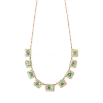 14K Yellow Gold Baguette Emerald Necklace