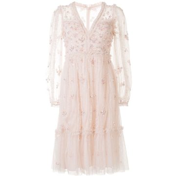 sequin floral embroidered tulle dress