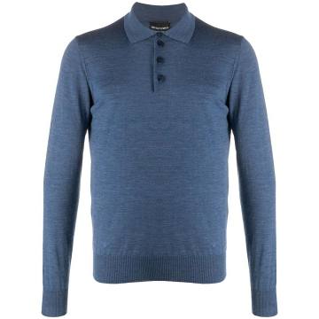 long sleeve wool-knit polo shirt