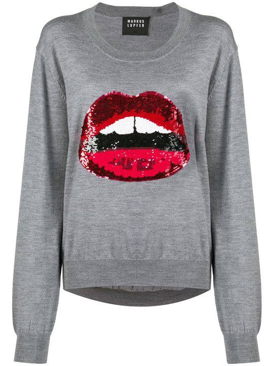 sequin lips embroidered fine knit jumper展示图