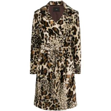 leopard-print belted coat