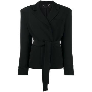 belted shoulder-padded blazer