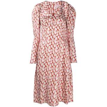 sketch-print puff sleeves dress