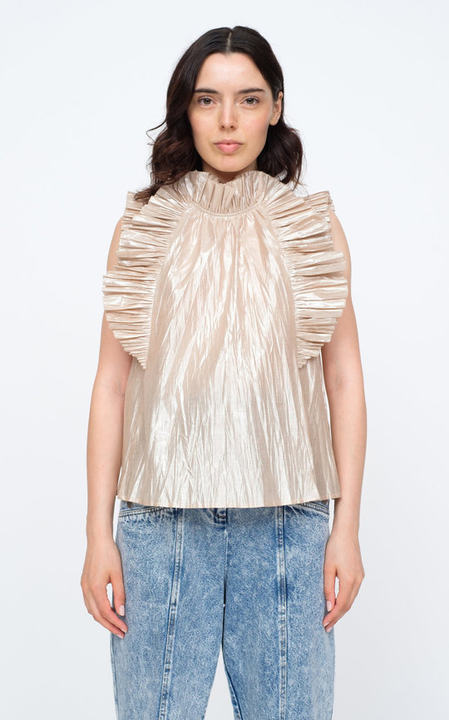 Lumier Pleat-Trimmed Cotton-Blend Metallic Top展示图