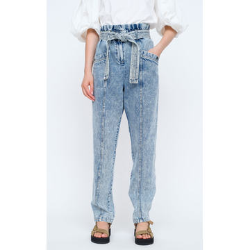 Betty Paper-Bag Acid-Washed Rigid High-Rise Straight-Leg Jeans