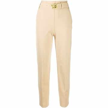 belted high-waisted trousers