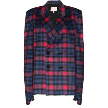 glove sleeve checked double-breasted blazer