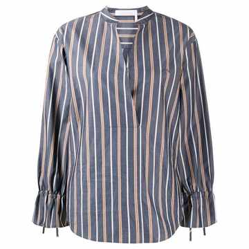 vertical stripe curved hem shirt