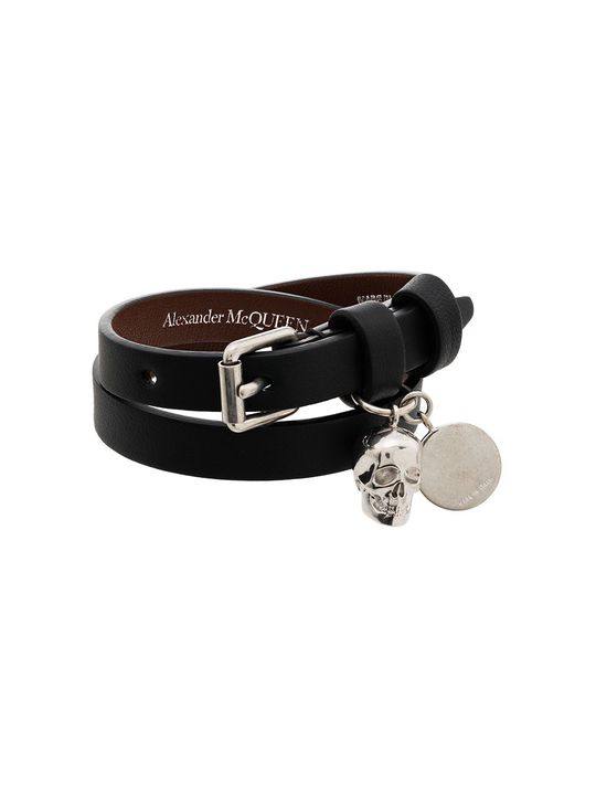 black double-wrap leather bracelet展示图