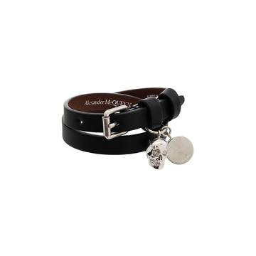 black double-wrap leather bracelet