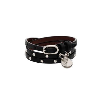 black double-wrap studded leather bracelet