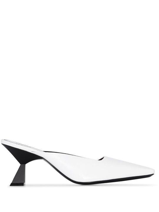 White 70 angular heel leather mules展示图