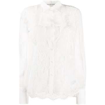 lace-panelled chiffon shirt