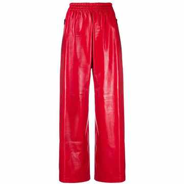 calf leather red palazzo pants