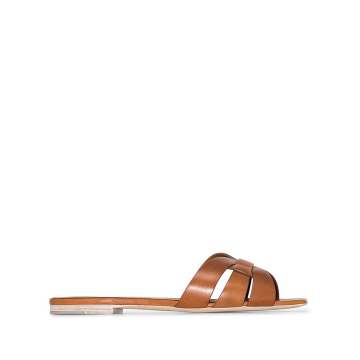 brown Pieds Slide flat leather sandals