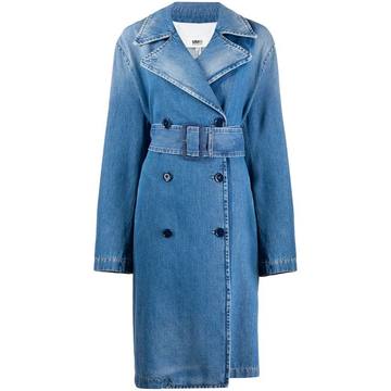 double-breasted denim midi coat