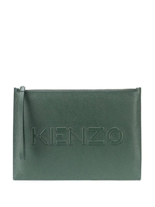 embossed logo calf leather clutch bag展示图