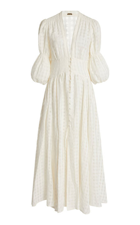 Willow Button-Front Linen Gauze Midi Dress展示图