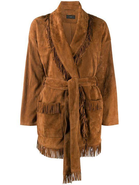 front tie fringed suede jacket展示图