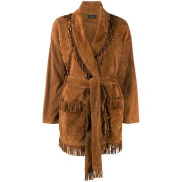 front tie fringed suede jacket