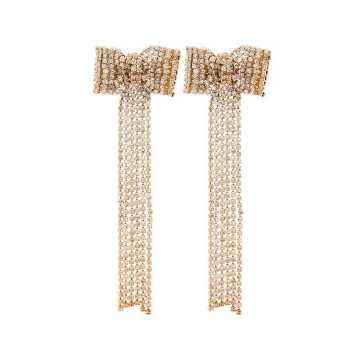Gold tone crystal bow drop earrings
