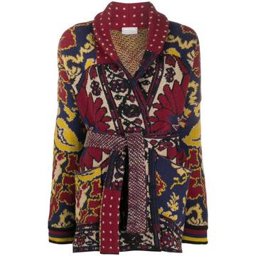 patchwork-print wool cardi-coat