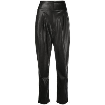 high-waisted faux leather trousers