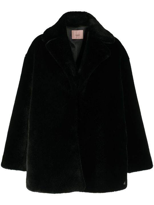 faux fur single-breasted coat展示图