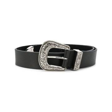 engraved buckle leather belt