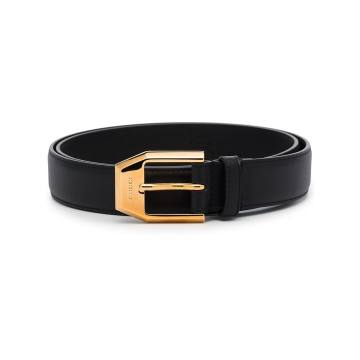 Black logo-engraved buckle leather belt