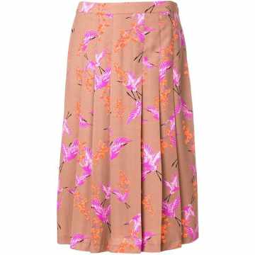 bird print pleated skirt