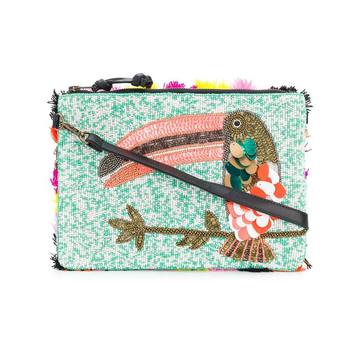 fringed sequin toucan clutch