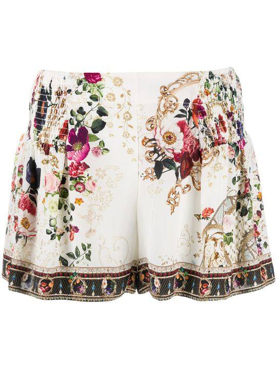 floral flared silk shorts展示图