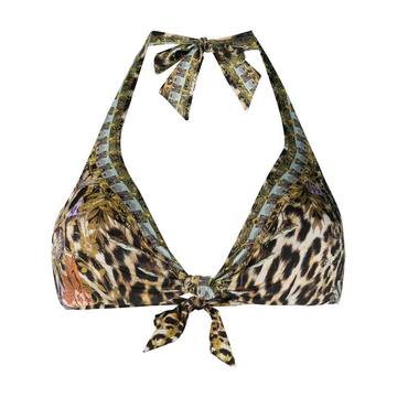 embellished leopard print halter bikini top