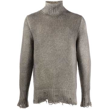 distressed roll-neck jumper