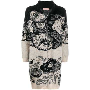 floral-intarsia longline cardigan