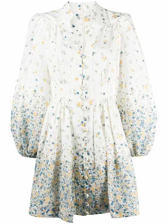 puff-sleeves floral dress展示图