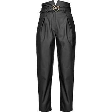 belted faux-leather trousers