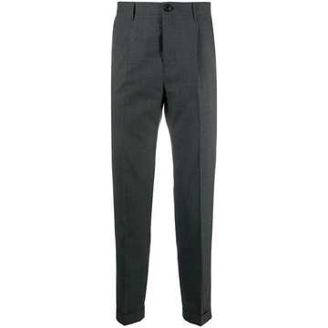 fine check pattern slim-fit trousers