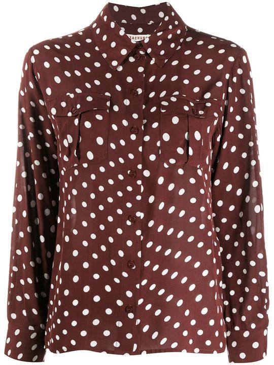 polka dot print long-sleeve shirt展示图