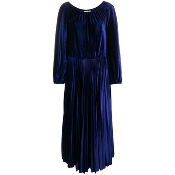 pleated velvet midi dress