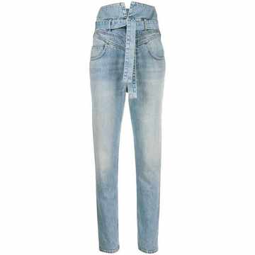 belted high-waist slim jeans